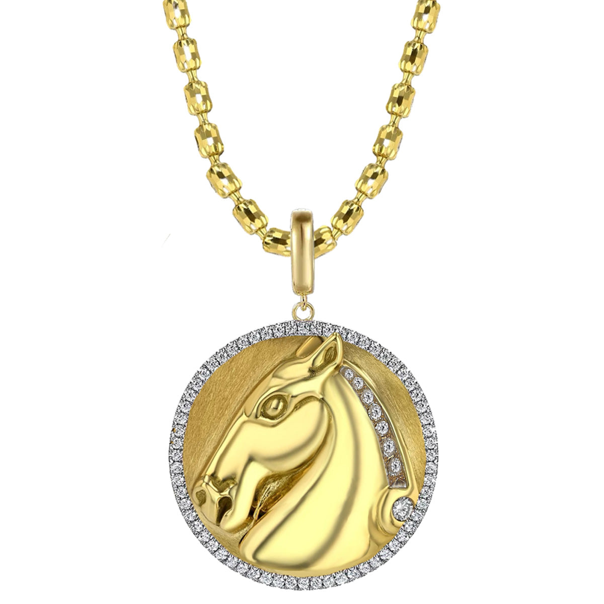 Roman Horse Medallion Necklace with Diamond Frame Pendant Necklace House of RAVN