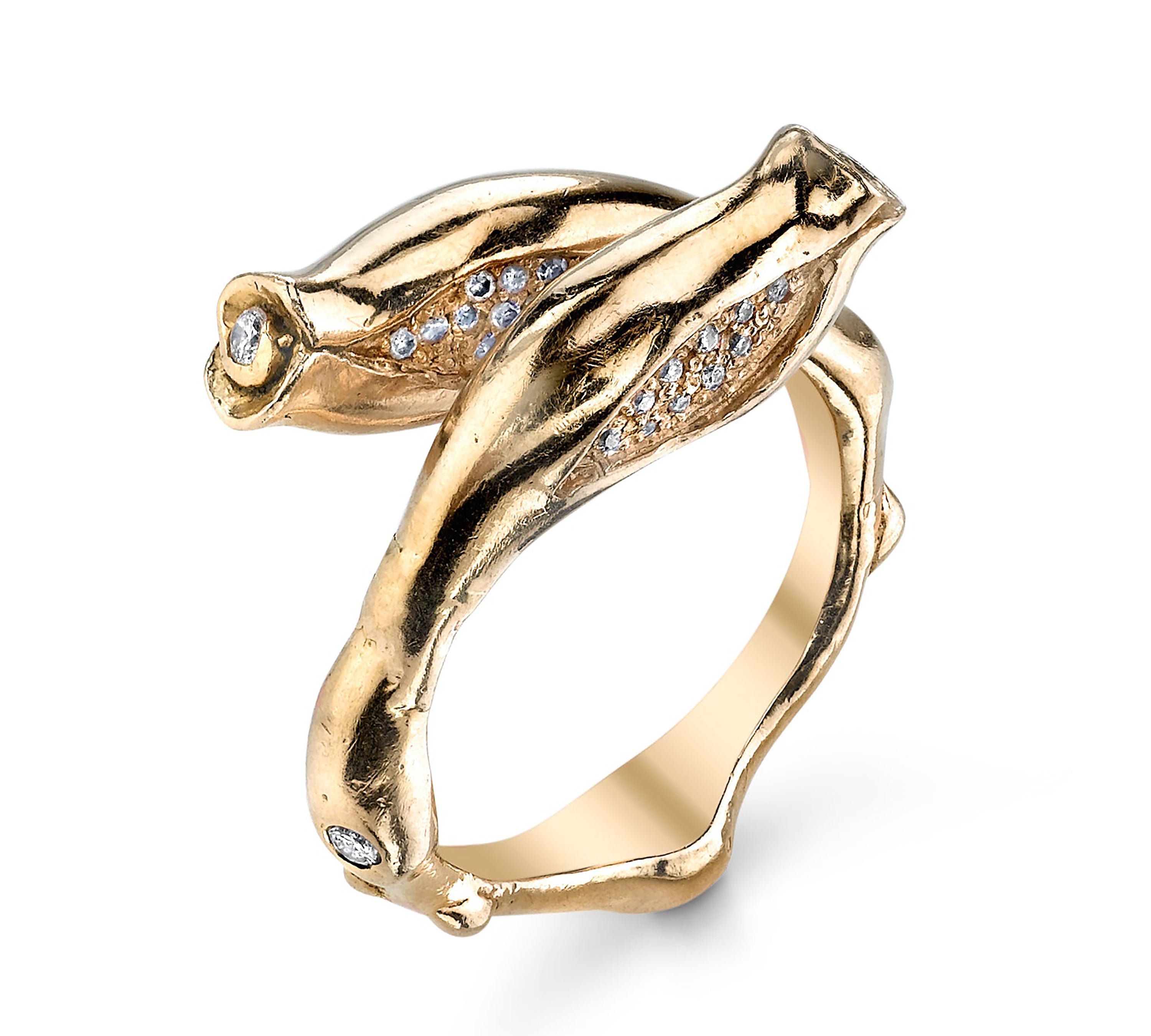 Mini Rosebud Ring with Diamonds Statement Roseark Yellow Gold 6 