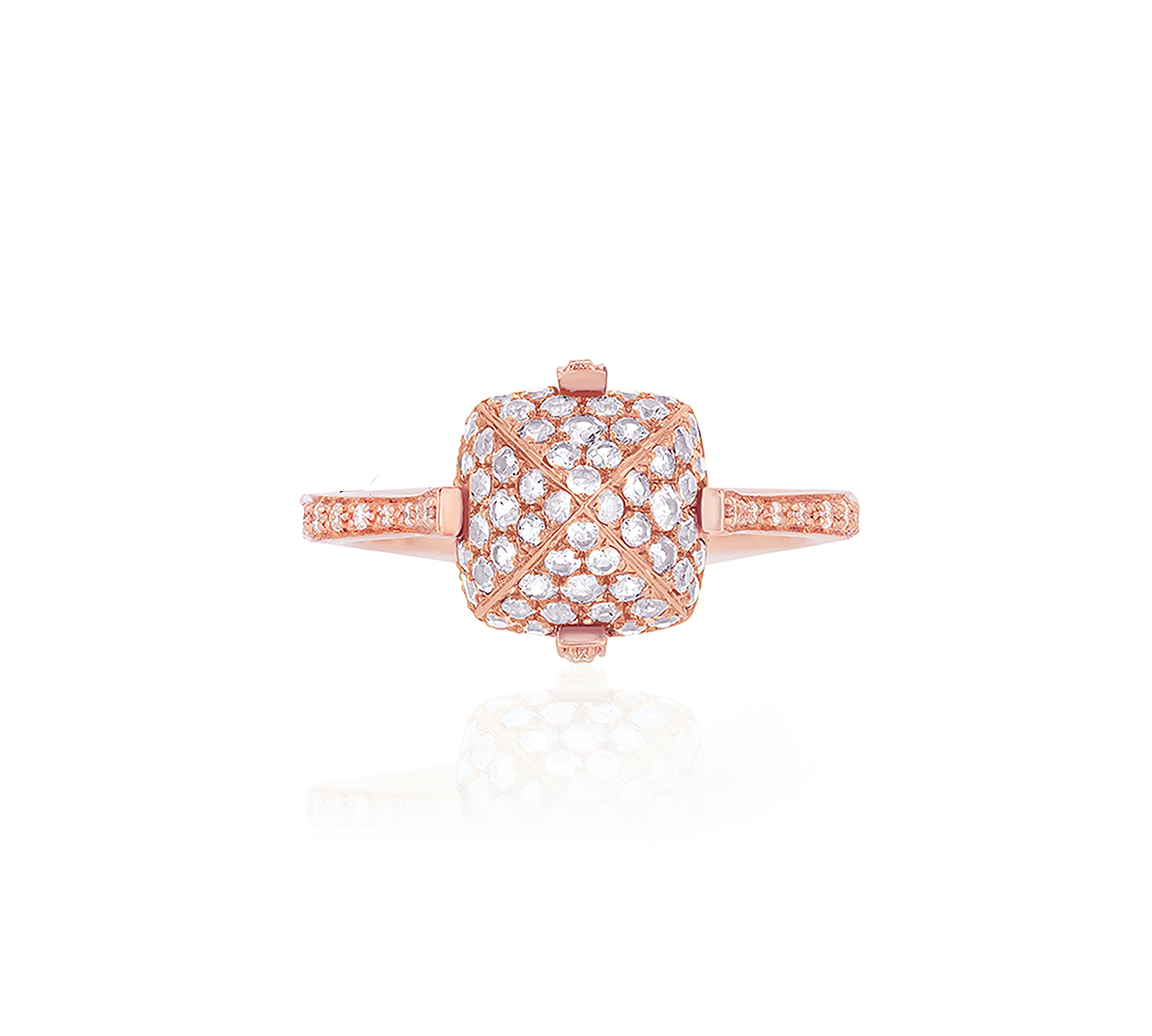 Pave Diamond Sugarloaf Diamond Ring Cocktail Goshwara Rose Gold 6 