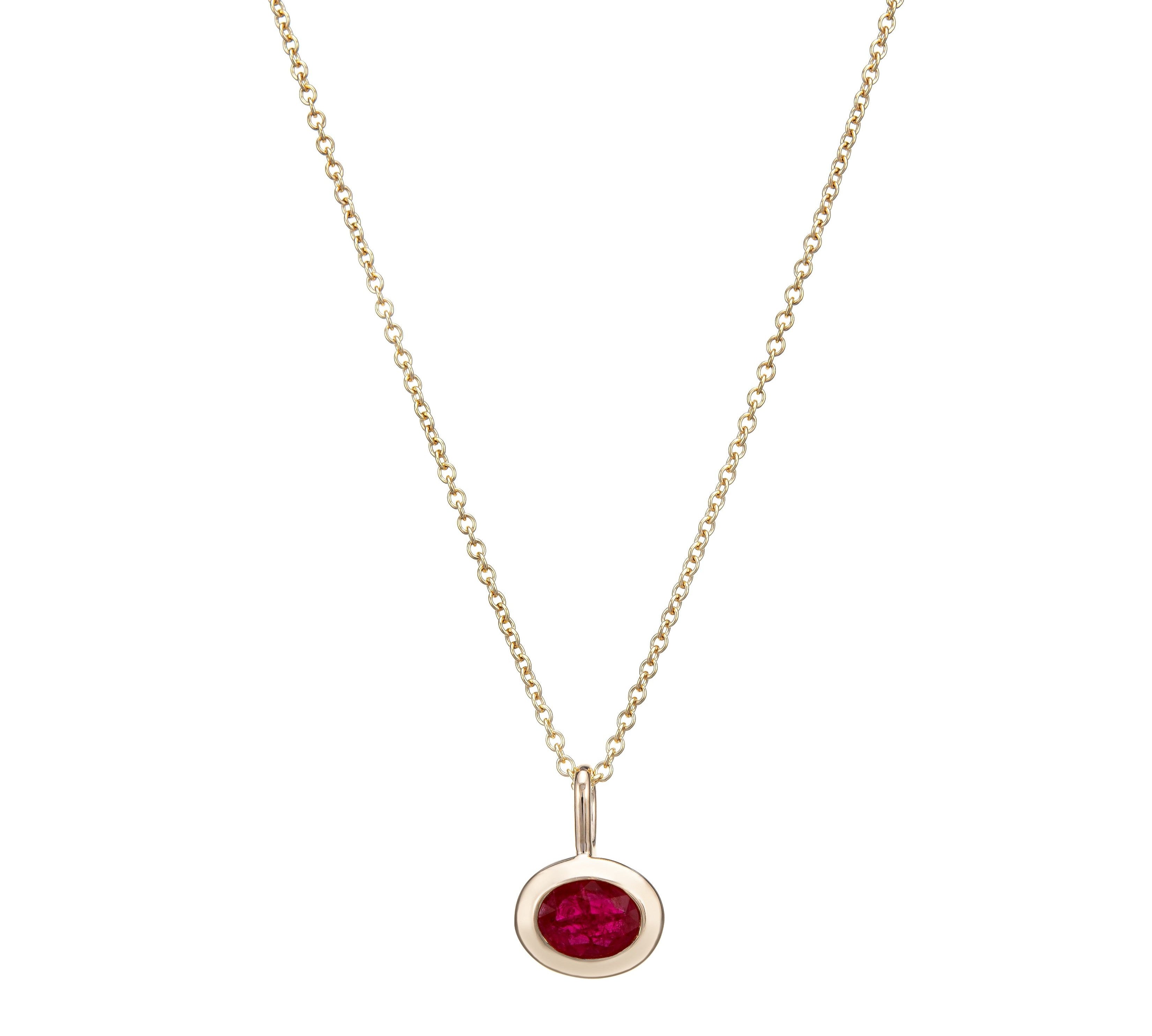 Oval Stone Pendant Necklace Charms Kathryn Bentley 16inch Ovalette Chain Necklace Ruby 