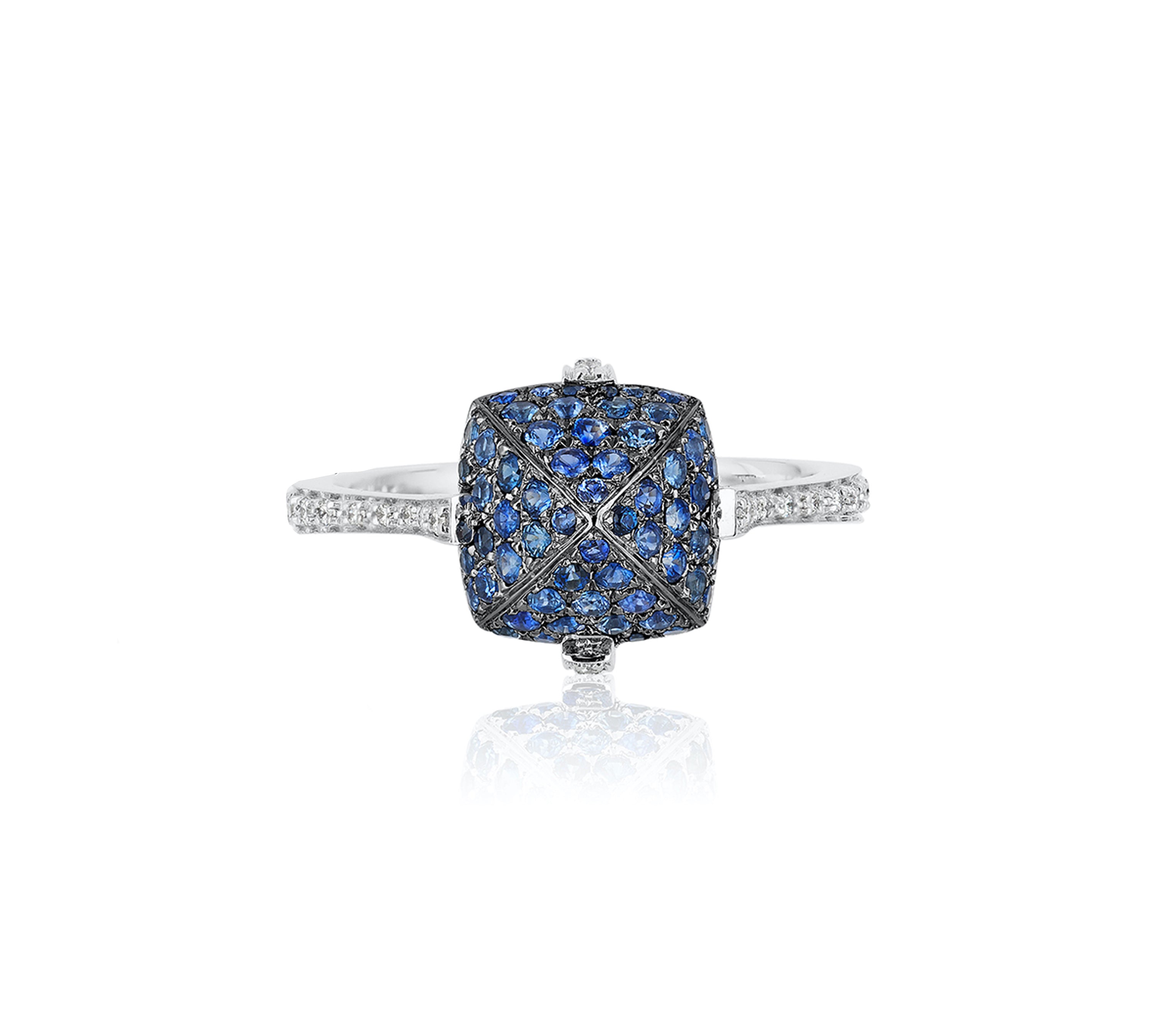 Pave Stone Sugarloaf Ring with Diamonds Cocktail Goshwara Sapphire 6 