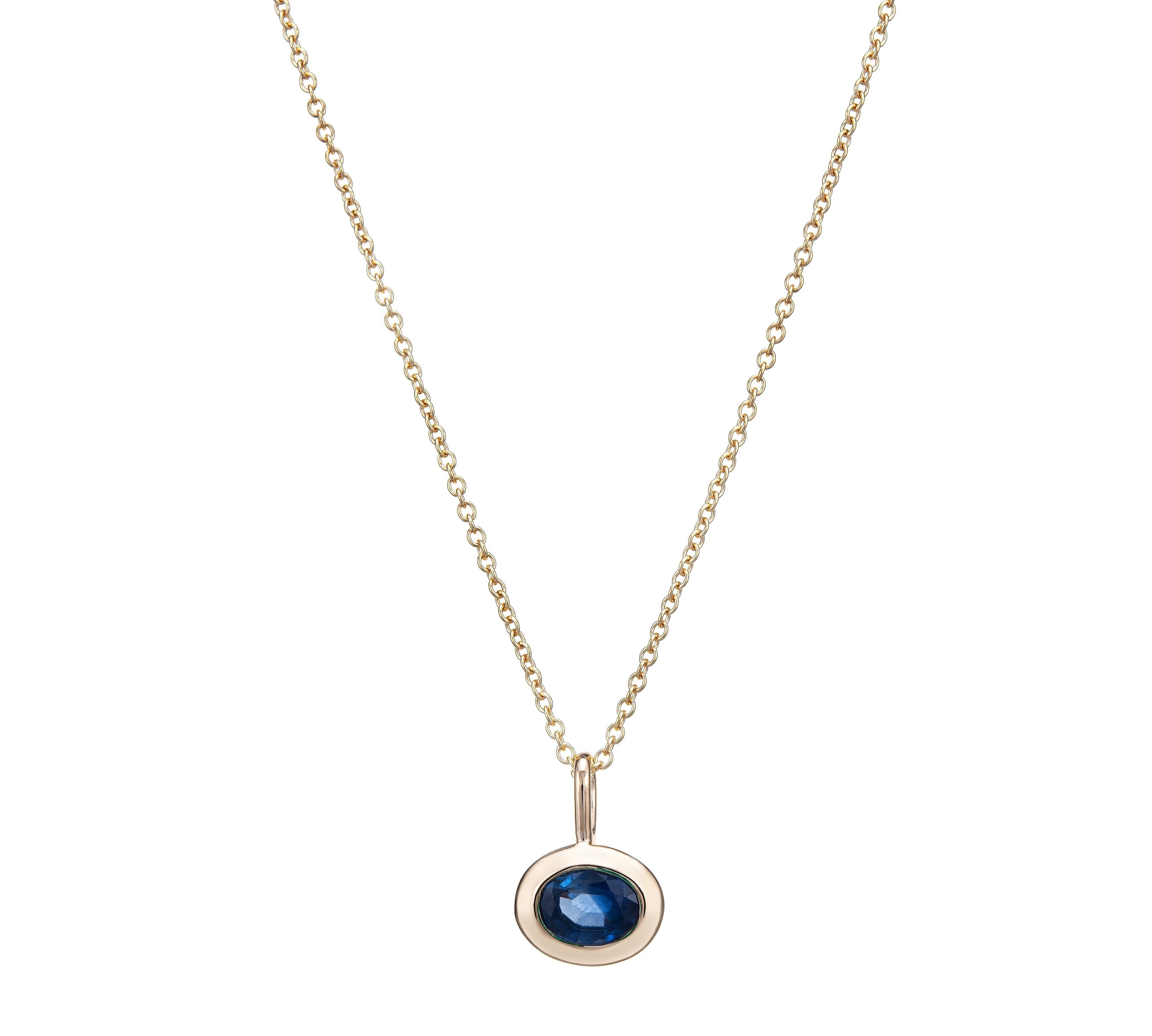 Oval Stone Pendant Necklace Charms Kathryn Bentley 16inch Ovalette Chain Necklace Blue Sapphire 