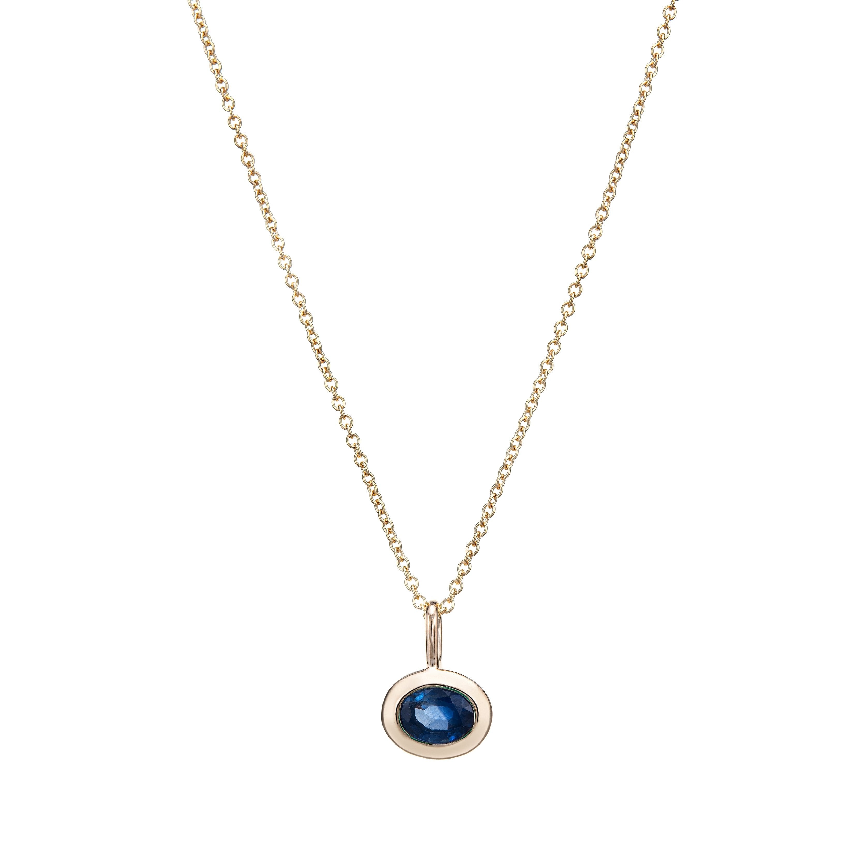 Oval Stone Pendant Necklace Charms Kathryn Bentley 16inch Ovalette Chain Necklace Blue Sapphire 