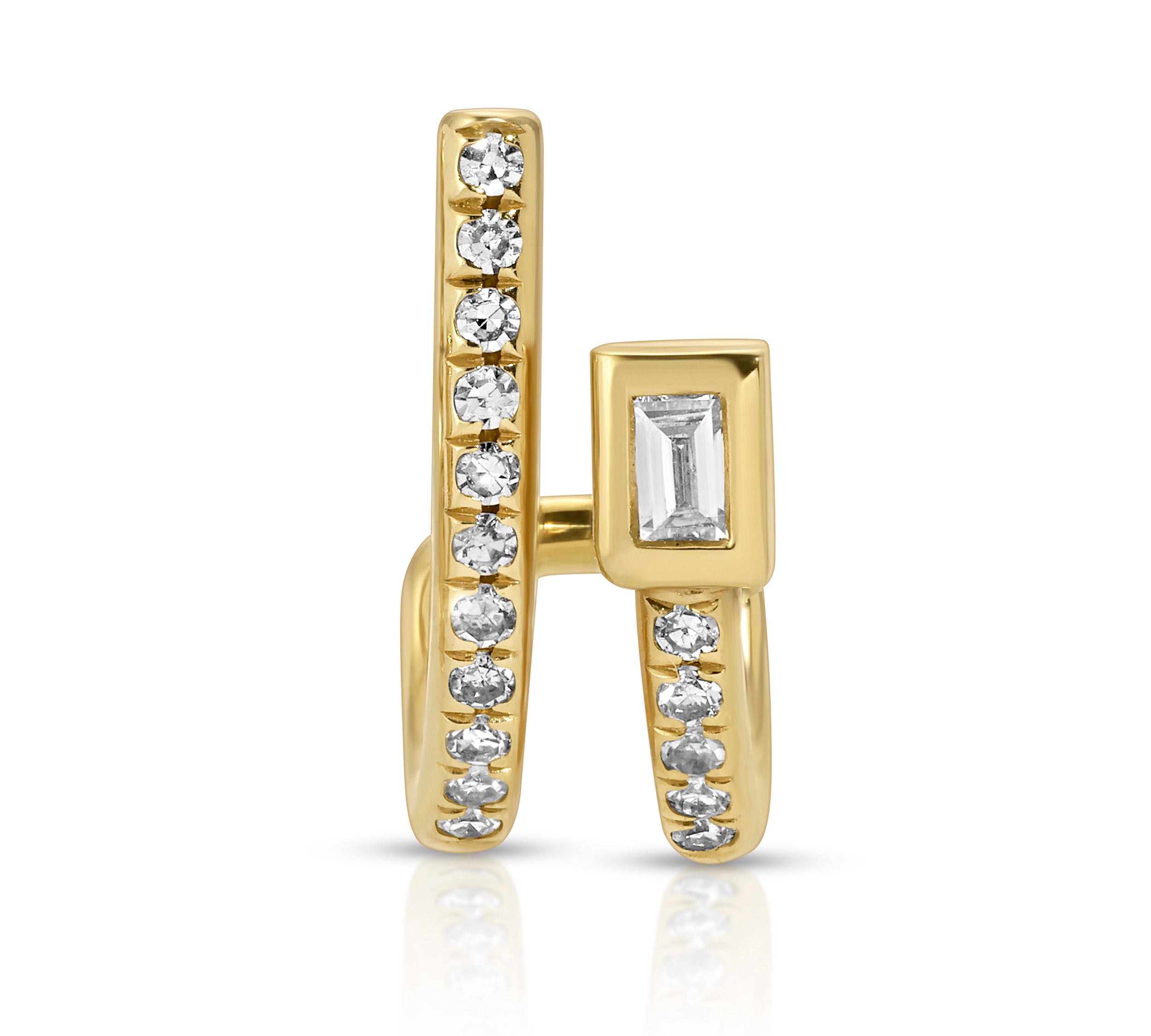 Baguette Diamond Pave Half-Hoop Hoops Earrings Roseark Deux Single Left  