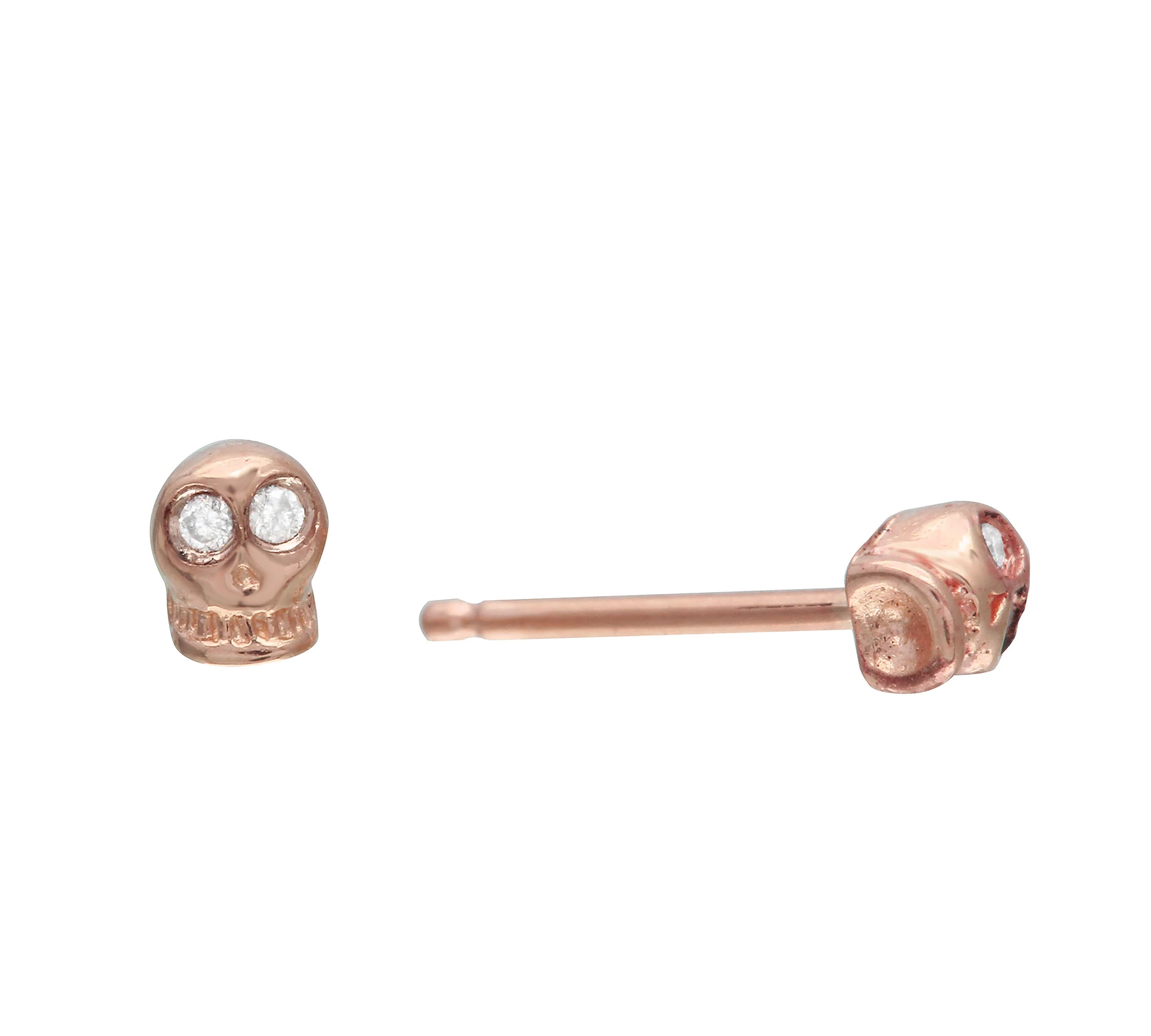 Tiny Skull Stud with Diamond Eyes Stud Earrings Jaine K Designs Pair Rose gold