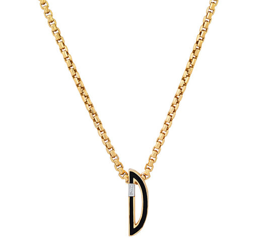 Slide On Chunky Initial Pendant with Enamel and Diamond Baguette Necklace Pendant Helena Rose Jewelry 16 inch chain  