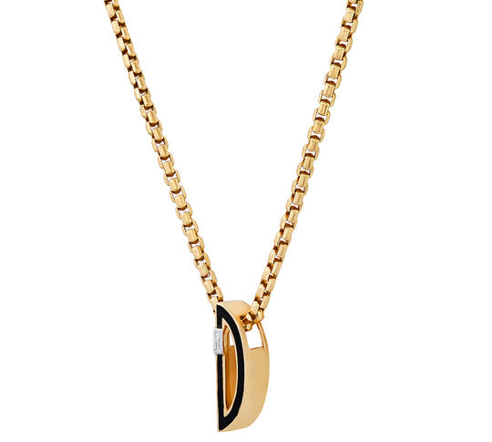 Slide On Chunky Initial Pendant with Enamel and Diamond Baguette Necklace Pendant Helena Rose Jewelry   