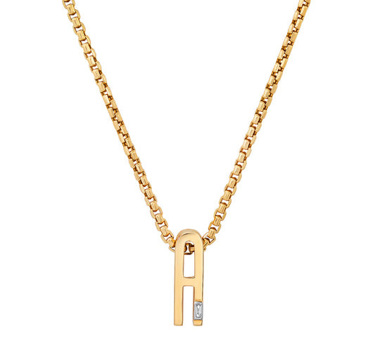 Slide On Chunky Initial Textured with Baguette Necklace Pendant Helena Rose Jewelry 16 inch chain  