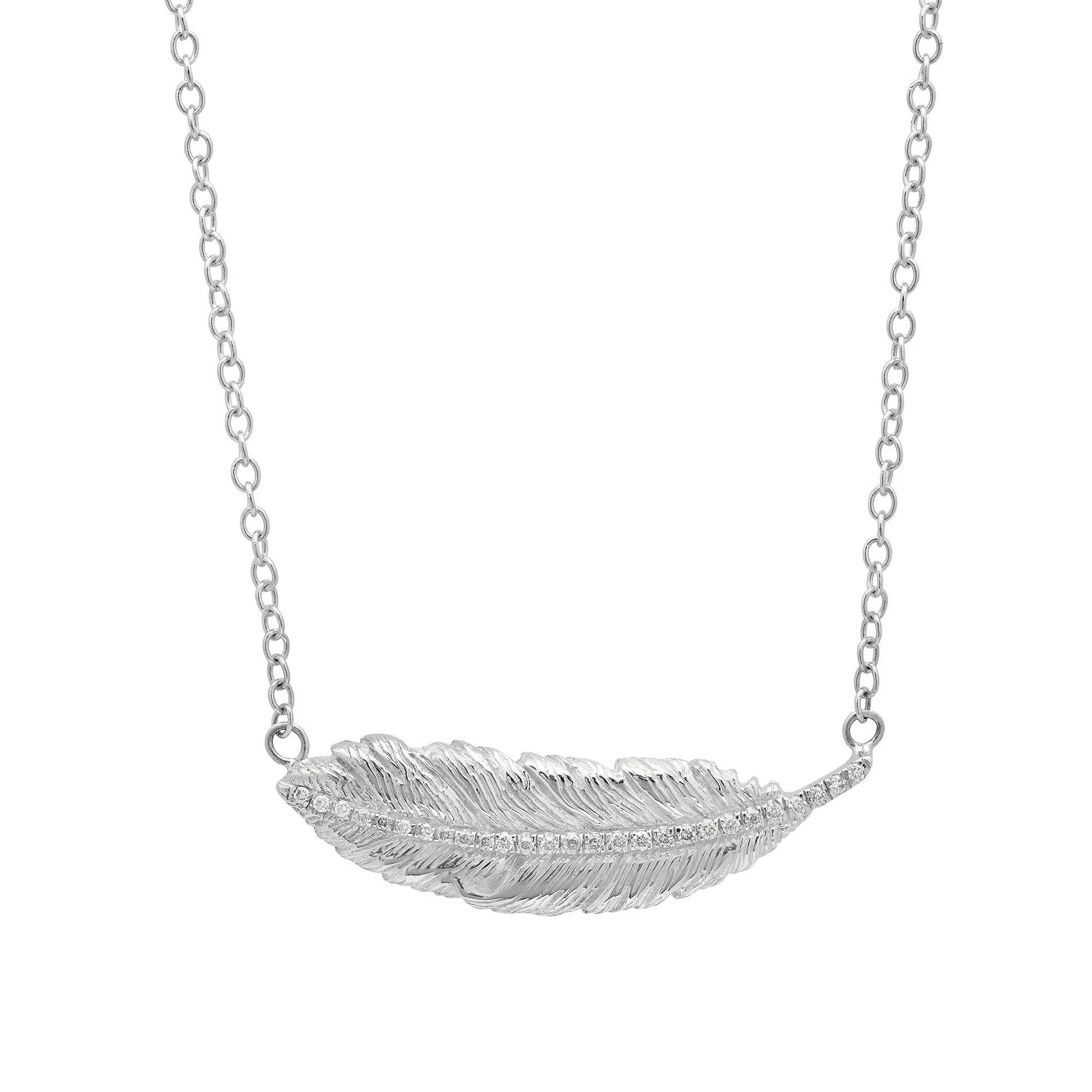 Small Feather Necklace Pendant Elisabeth Bell Jewelry White Gold  