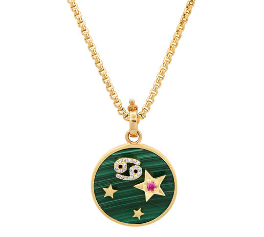 Small Malachite Zodiac Necklace Pendant Helena Rose Jewelry Aquarius - Innovative and Loyal  