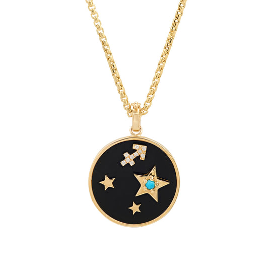 Small Onyx Zodiac Pendant Pendant Helena Rose Jewelry 16 Inch Chain  