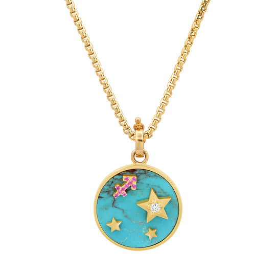Small Turquoise Zodiac Pendant Pendant Helena Rose Jewelry 16 Inch Chain  