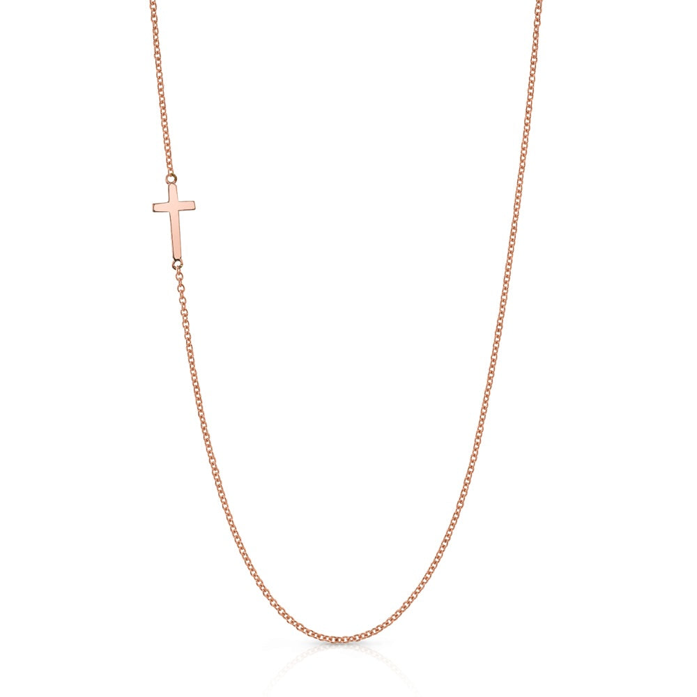 Mini Cross Necklace Chain Necklace Roseark Sideways Cross Rose Gold  