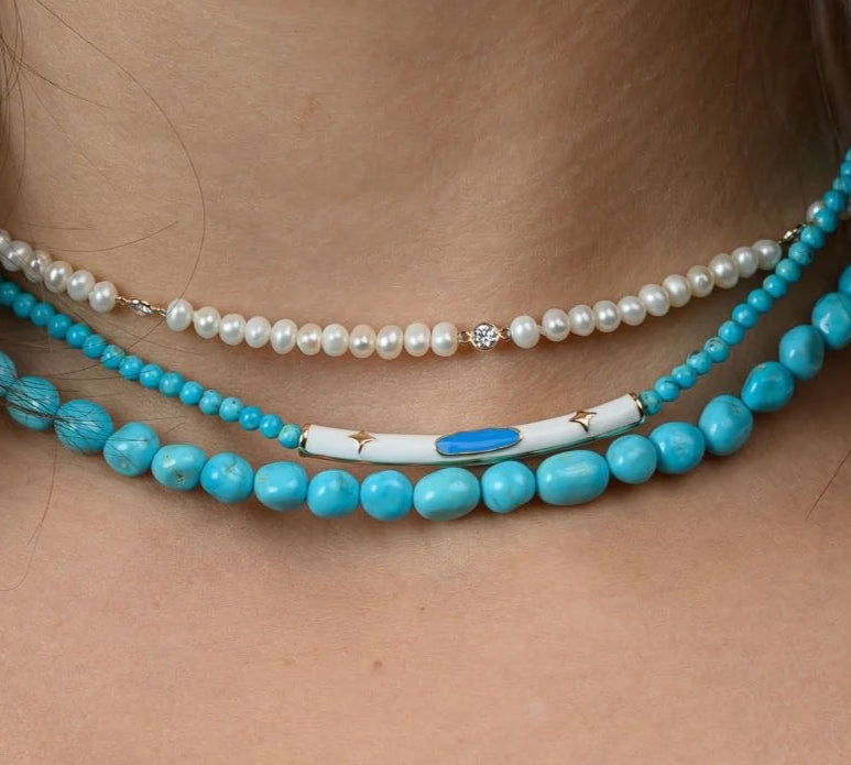 Enamel Turquoise Beaded Necklace