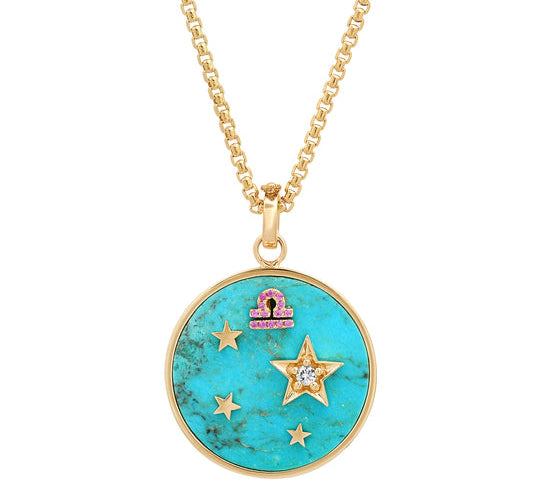 Large Turquoise Zodiac Necklace Pendant Helena Rose Jewelry Libra - Adventurous and Gracious  