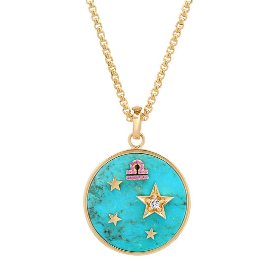 Large Turquoise Zodiac Necklace Pendant Helena Rose Jewelry 16 Inch Chain  