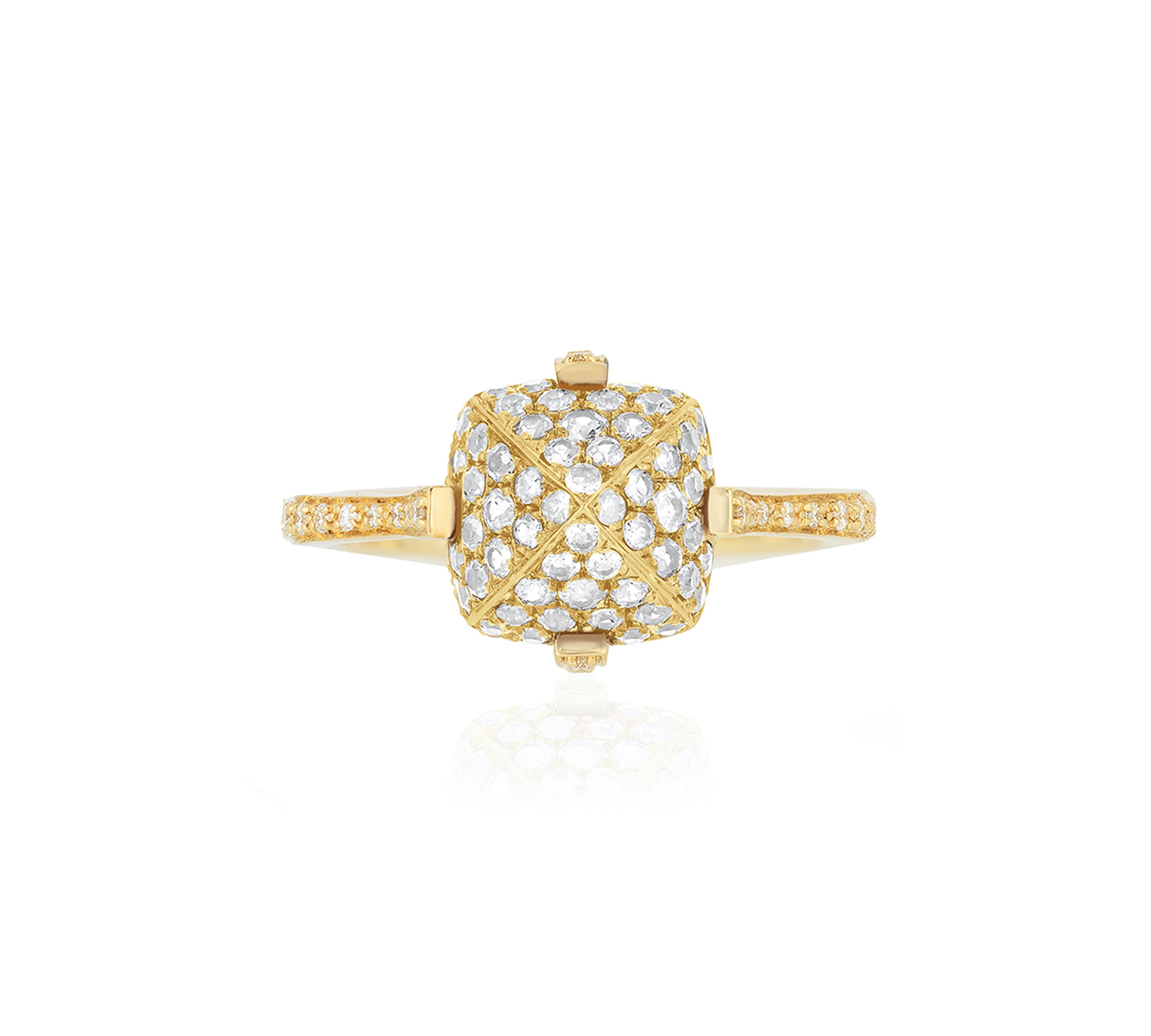 Pave Diamond Sugarloaf Diamond Ring Cocktail Goshwara Yellow Gold 6 