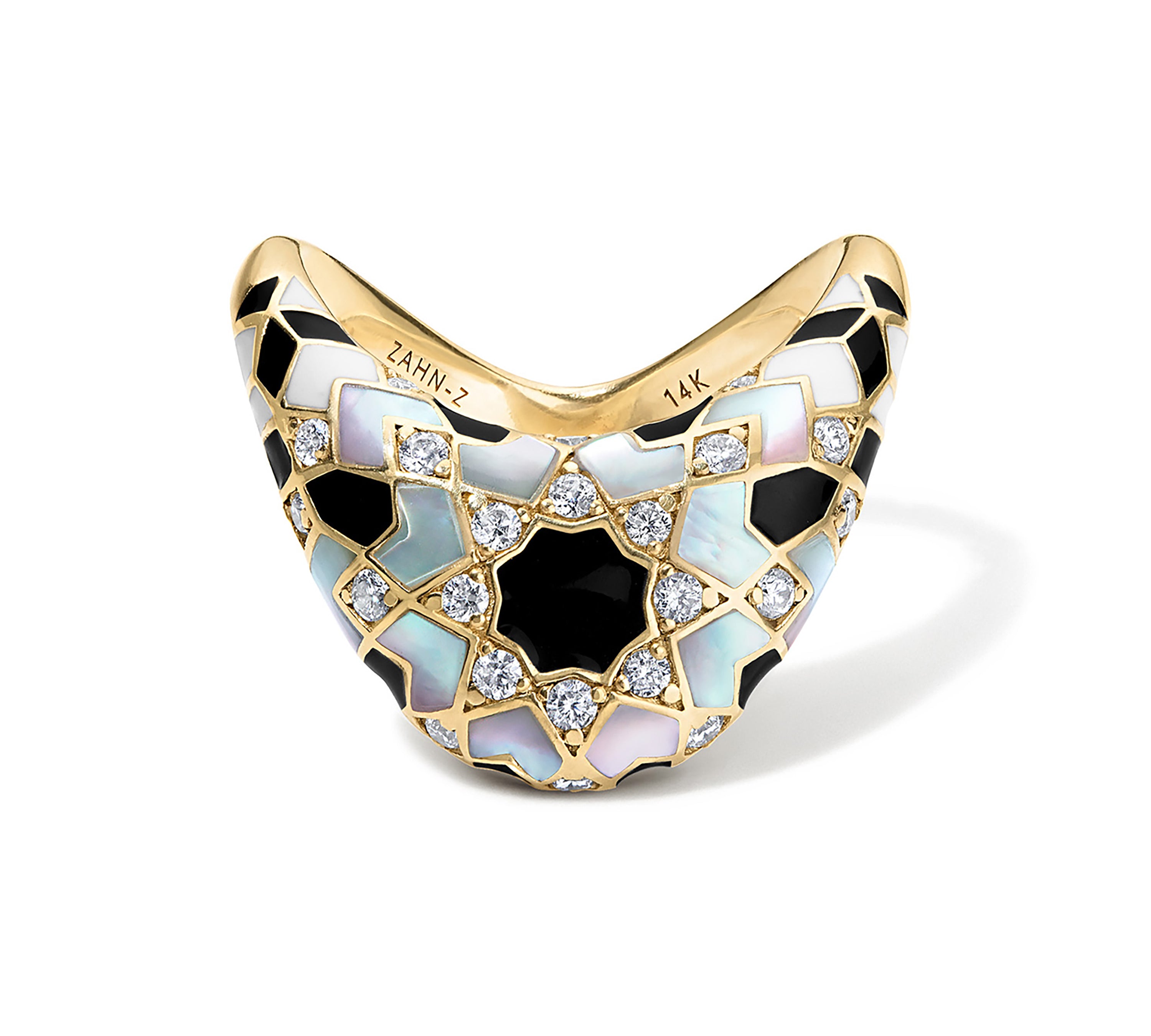 Big Zaha with MOP and Diamonds Statement Ring Zahn-Z