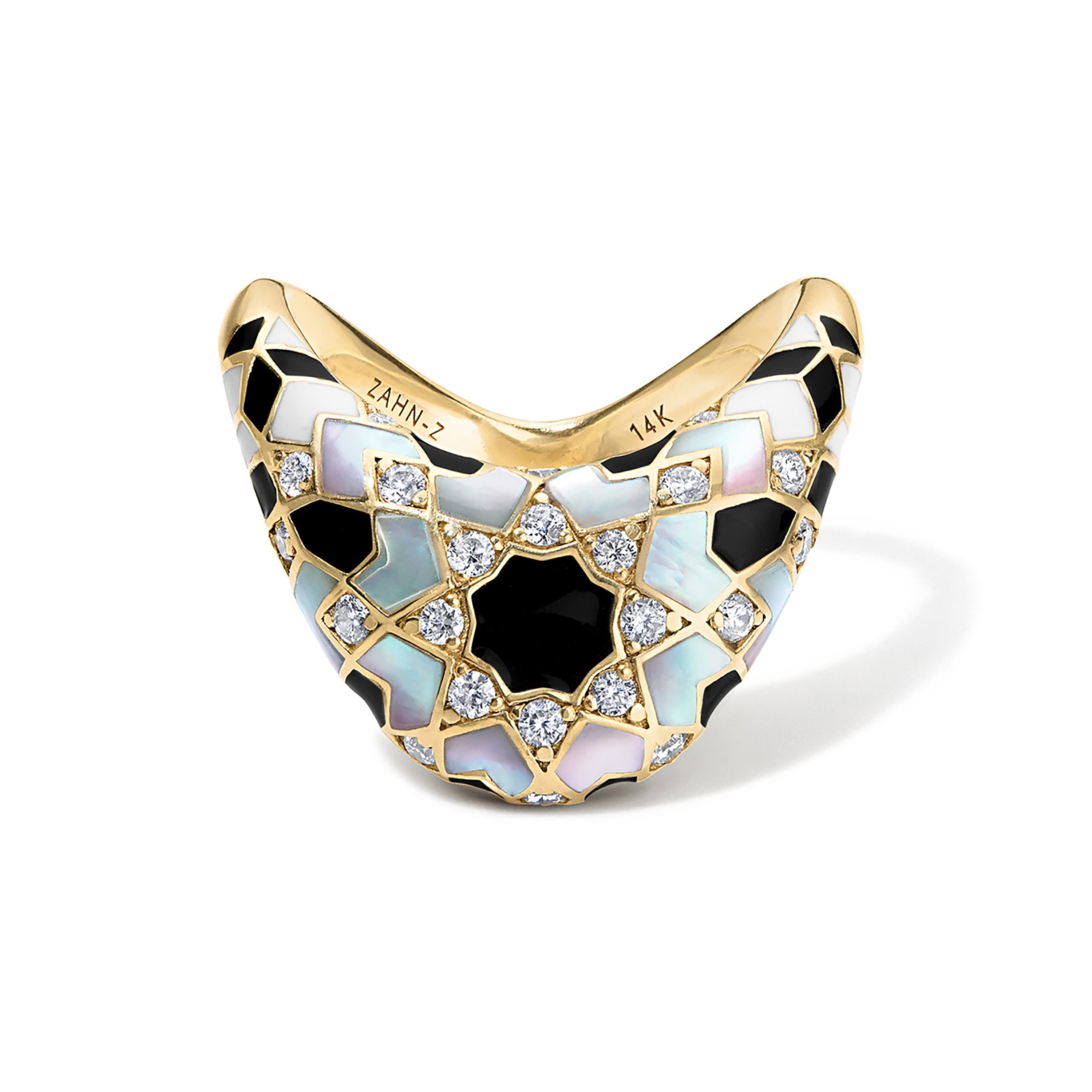 Big Zaha with MOP and Diamonds Statement Ring Zahn-Z