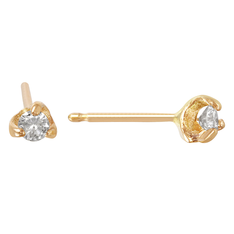 Three Prong Diamond Stud, Gold Studs Jaine K Designs   