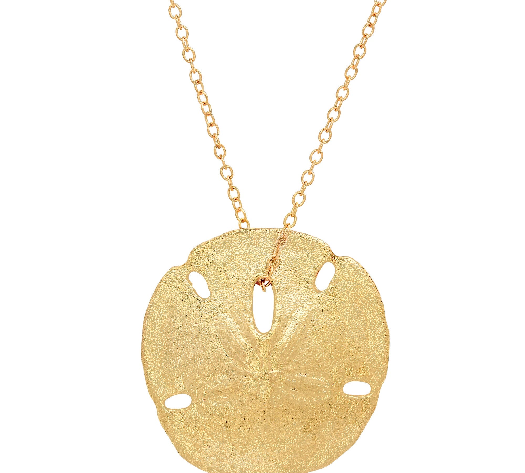 Large Sand Dollar Necklace Pendant Elisabeth Bell Jewelry Yellow Gold  