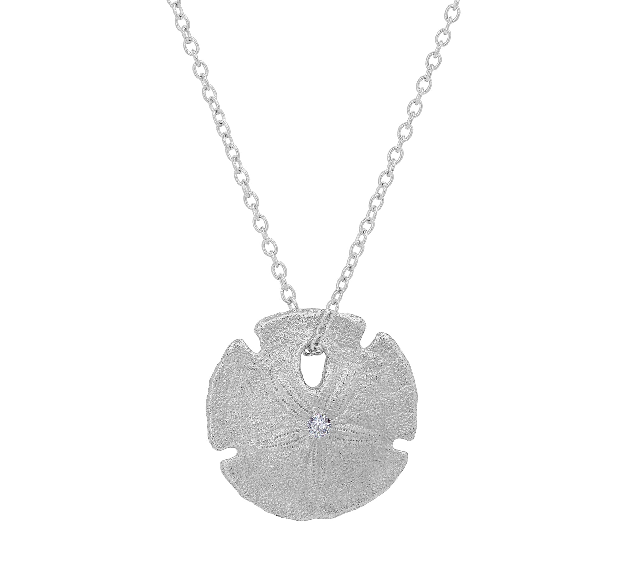 Small Sand Dollar Necklace Pendant Elisabeth Bell Jewelry White Gold  