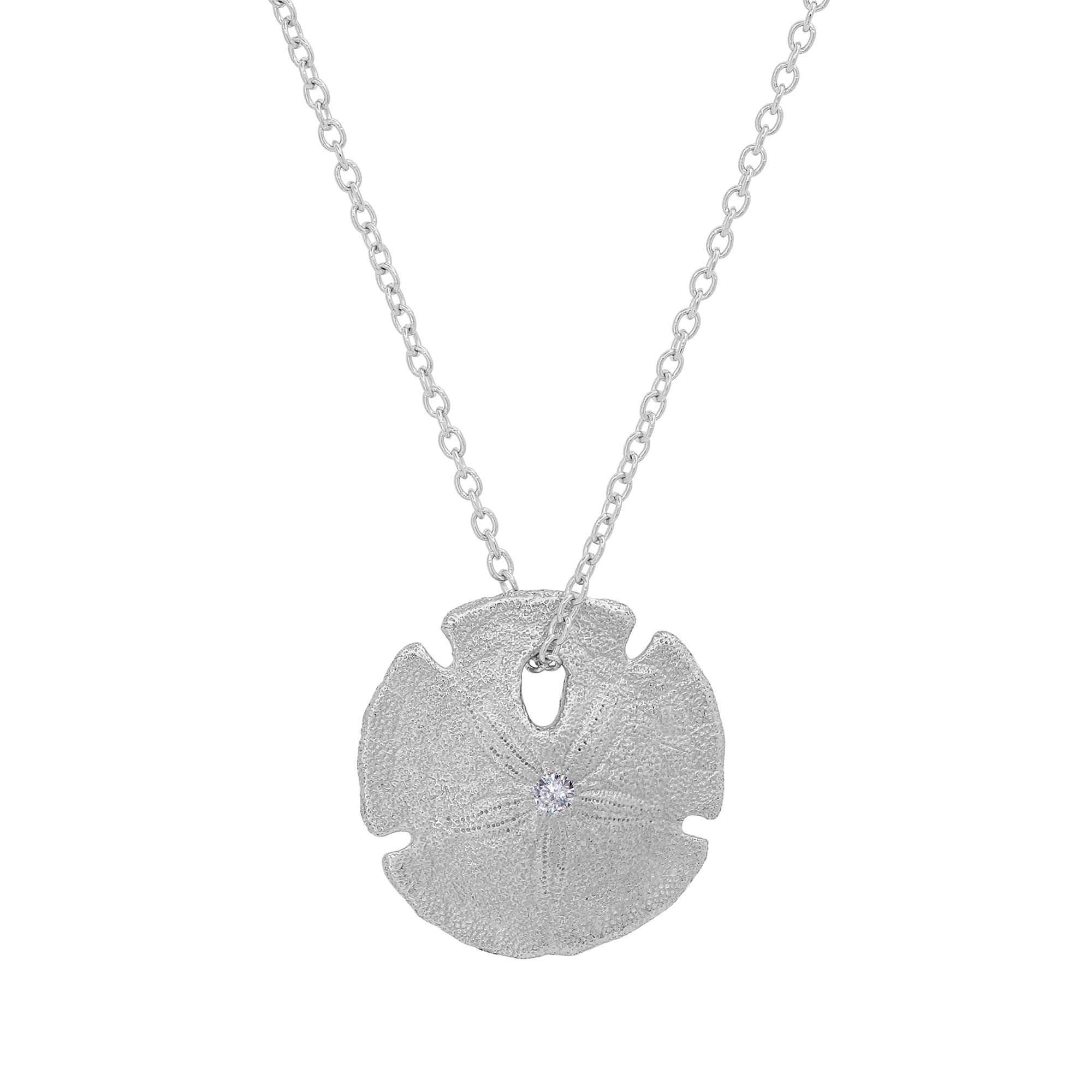 Small Sand Dollar Necklace Pendant Elisabeth Bell Jewelry White Gold  