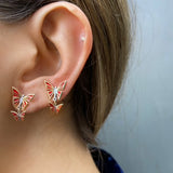 Red Enamel Butterfly Earrings, White Diamonds,Yellow Gold Studs Falamank   