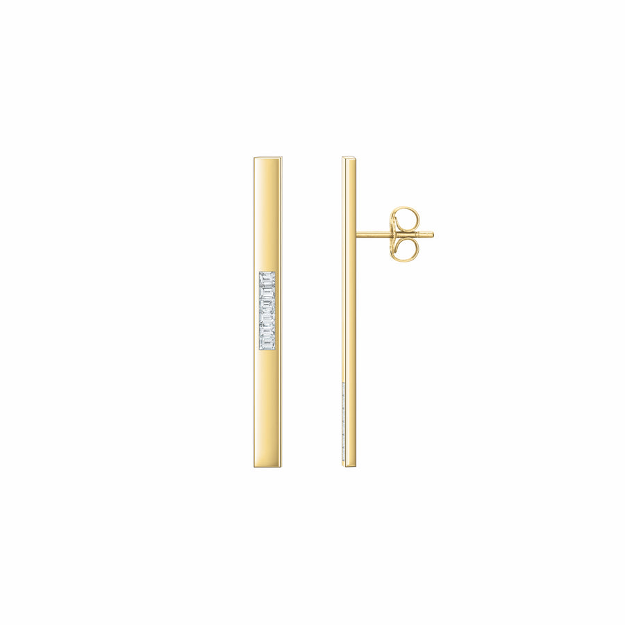 Gold Stix Earrings with Diamond Baguettes Studs Tracee Nichols Middle Diamonds  