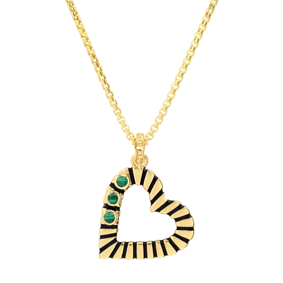 Gold Heart with Malachite Pendant Helena Rose Jewelry 16 Inch Chain  
