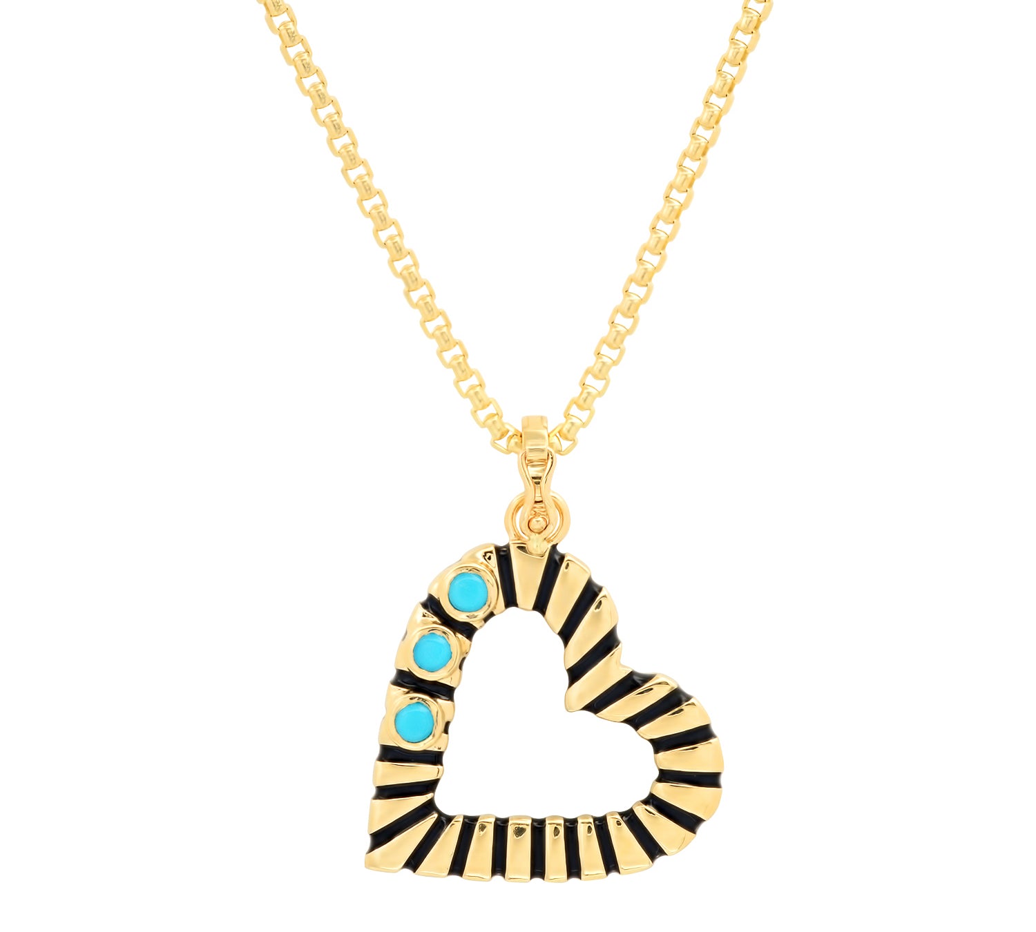 Gold Heart with Turquoise Pendant Helena Rose Jewelry 16 Inch Chain  