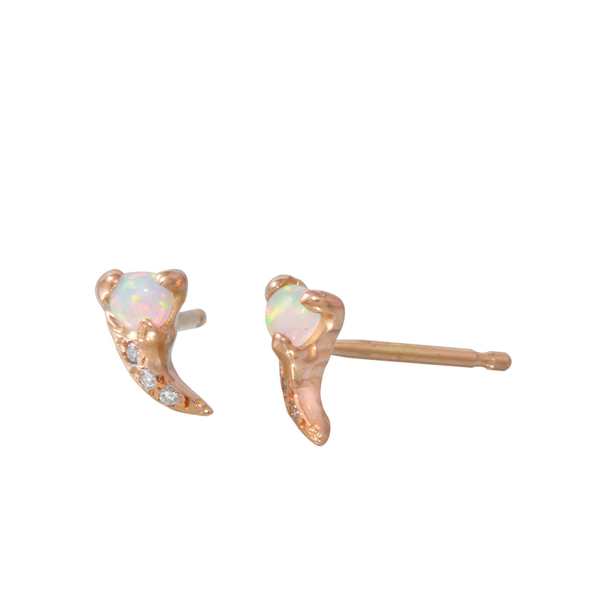 Rose Gold Opal Fang Stud with Diamond Pave Studs Jaine K Designs   