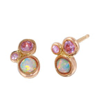 Rose Gold Triple Bezel Opal and Pink Sapphire Stud Stud Earrings Jaine K Designs   
