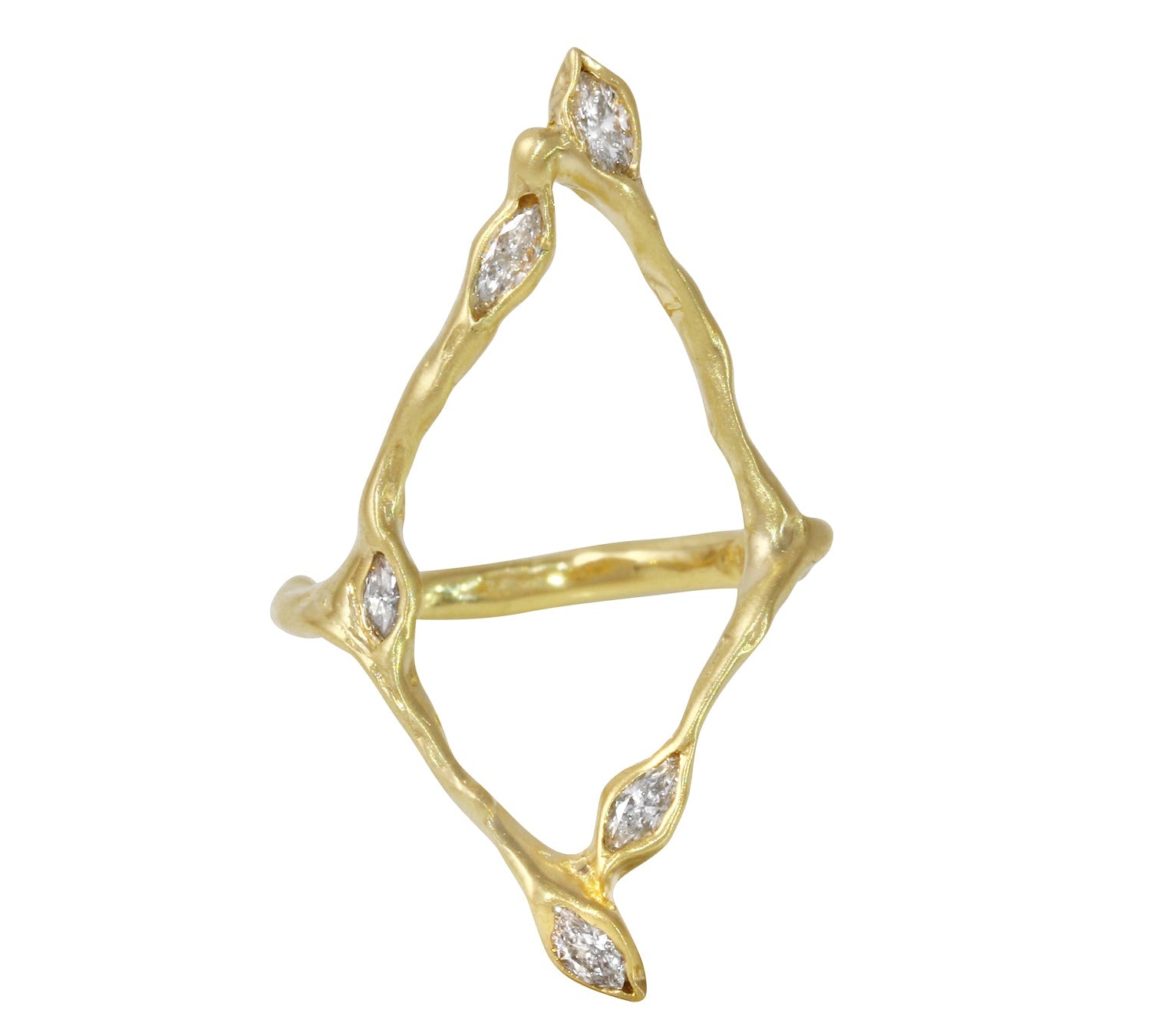 14k Yellow Gold Kite 5 Diamond Marquise Ring Statement Jaine K Designs   