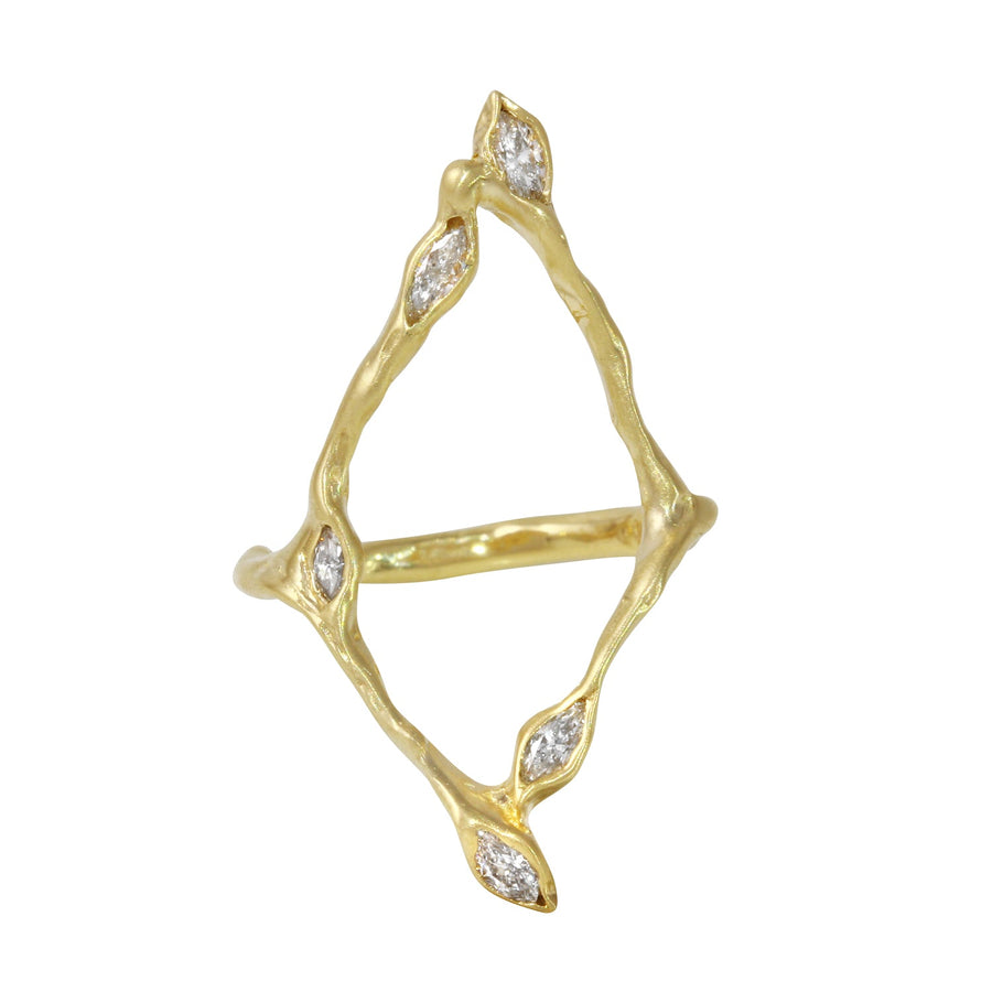 14k Yellow Gold Kite 5 Diamond Marquise Ring Cocktail Jaine K Designs   