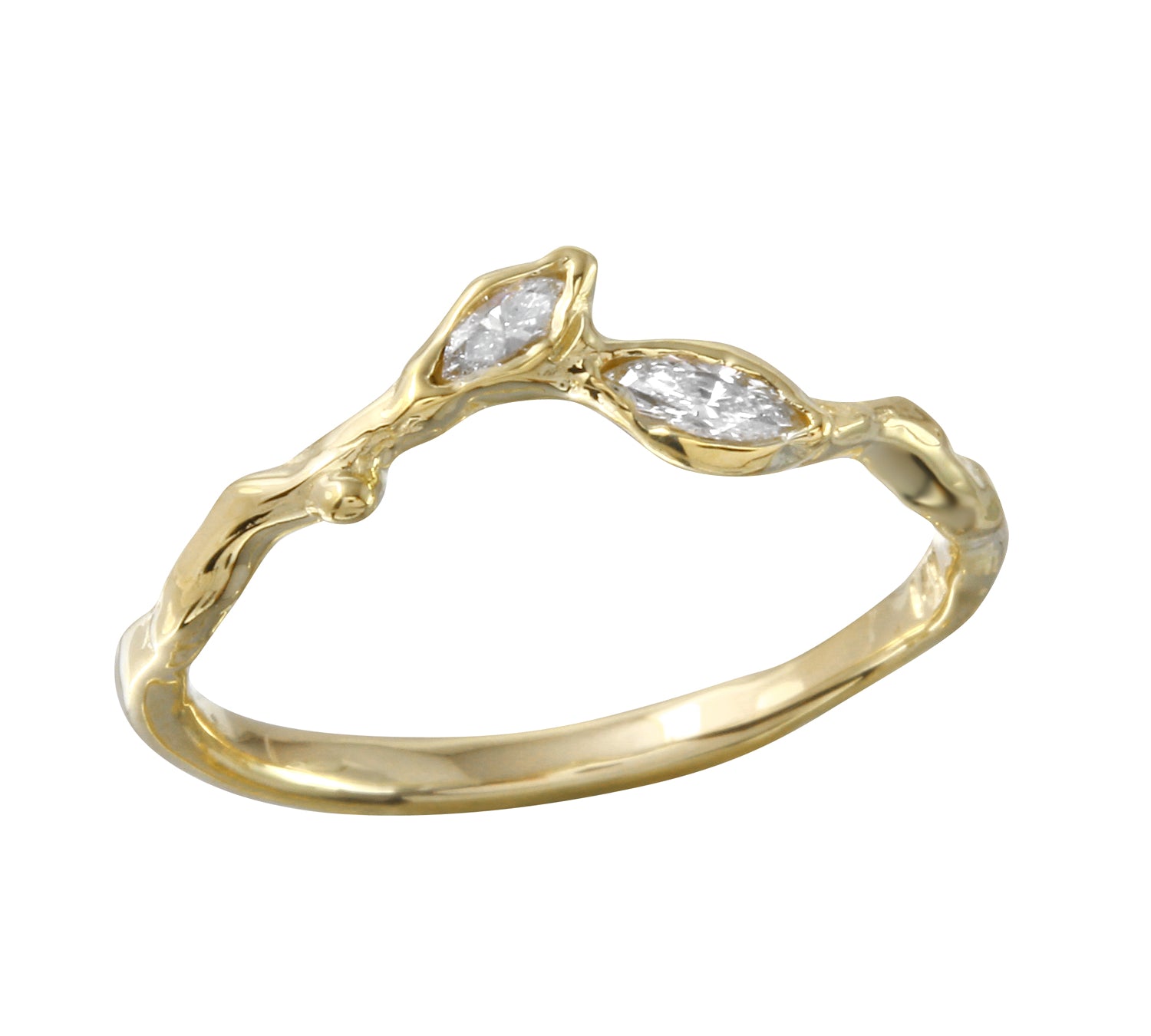 Double Diamond Leaf Ring Band Jaine K Designs Yellow Gold  