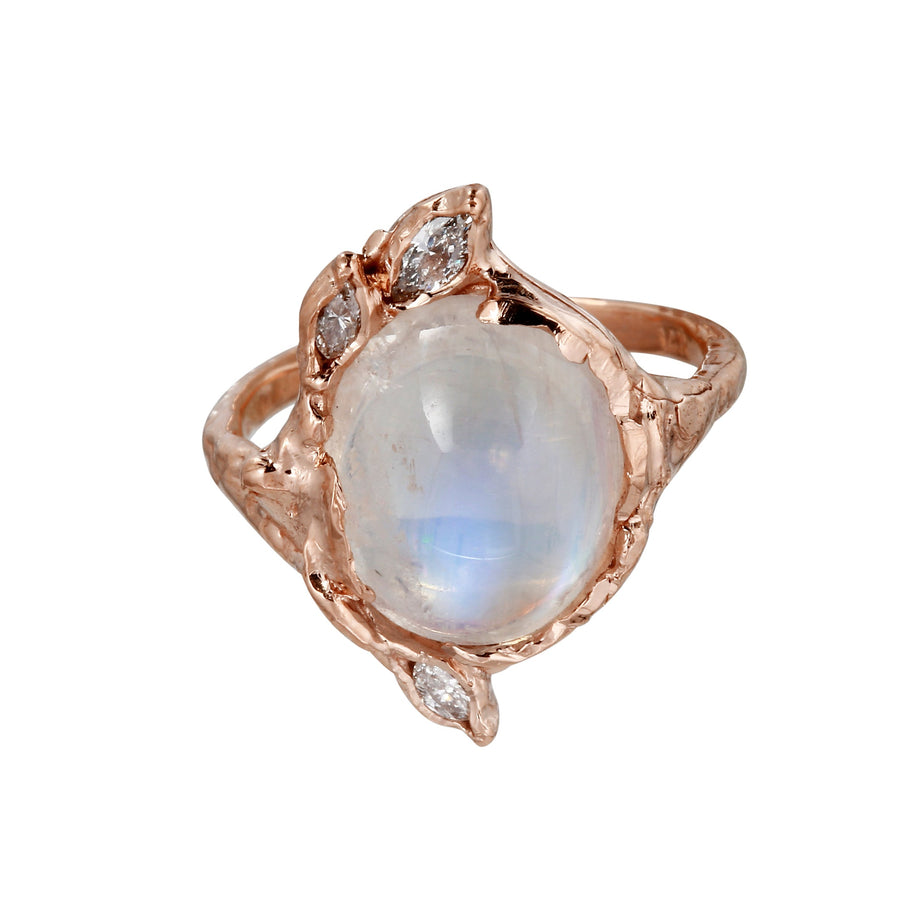 Oval Moonstone and Diamond Ring Ring Jaine K Designs   