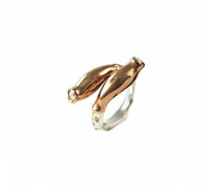 Mini Rosebud Ring with Diamonds Statement Roseark 2-Tone 6 