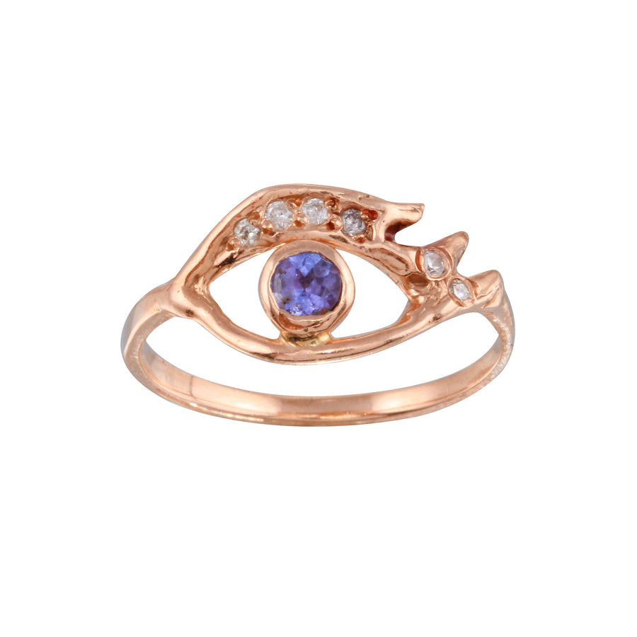 Violet Tanzanite Eye with Diamond Lashes Ring Ring Jaine K Designs   