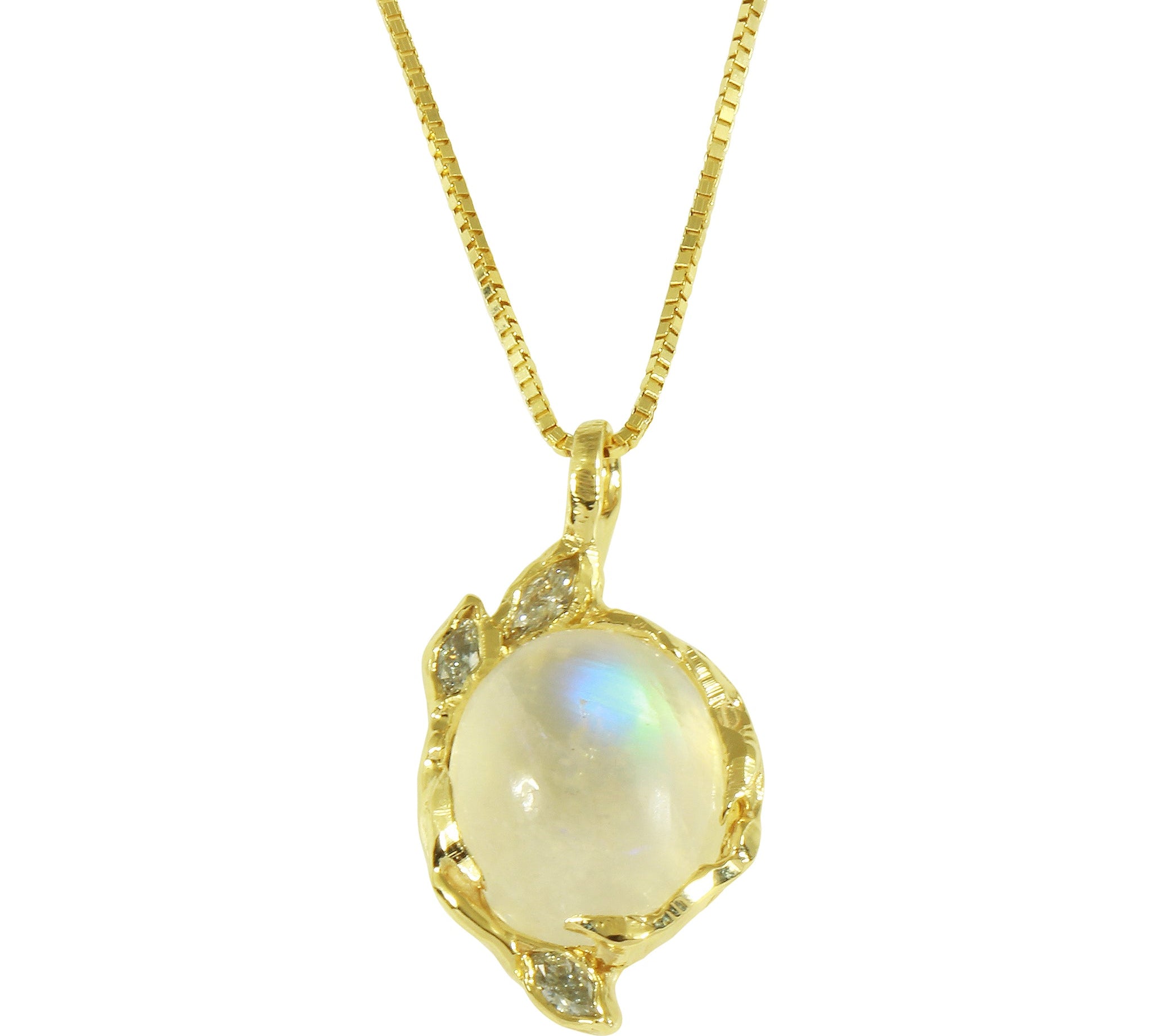 Oval Moonstone with Marquise Diamond Necklace Pendant Jaine K Designs   