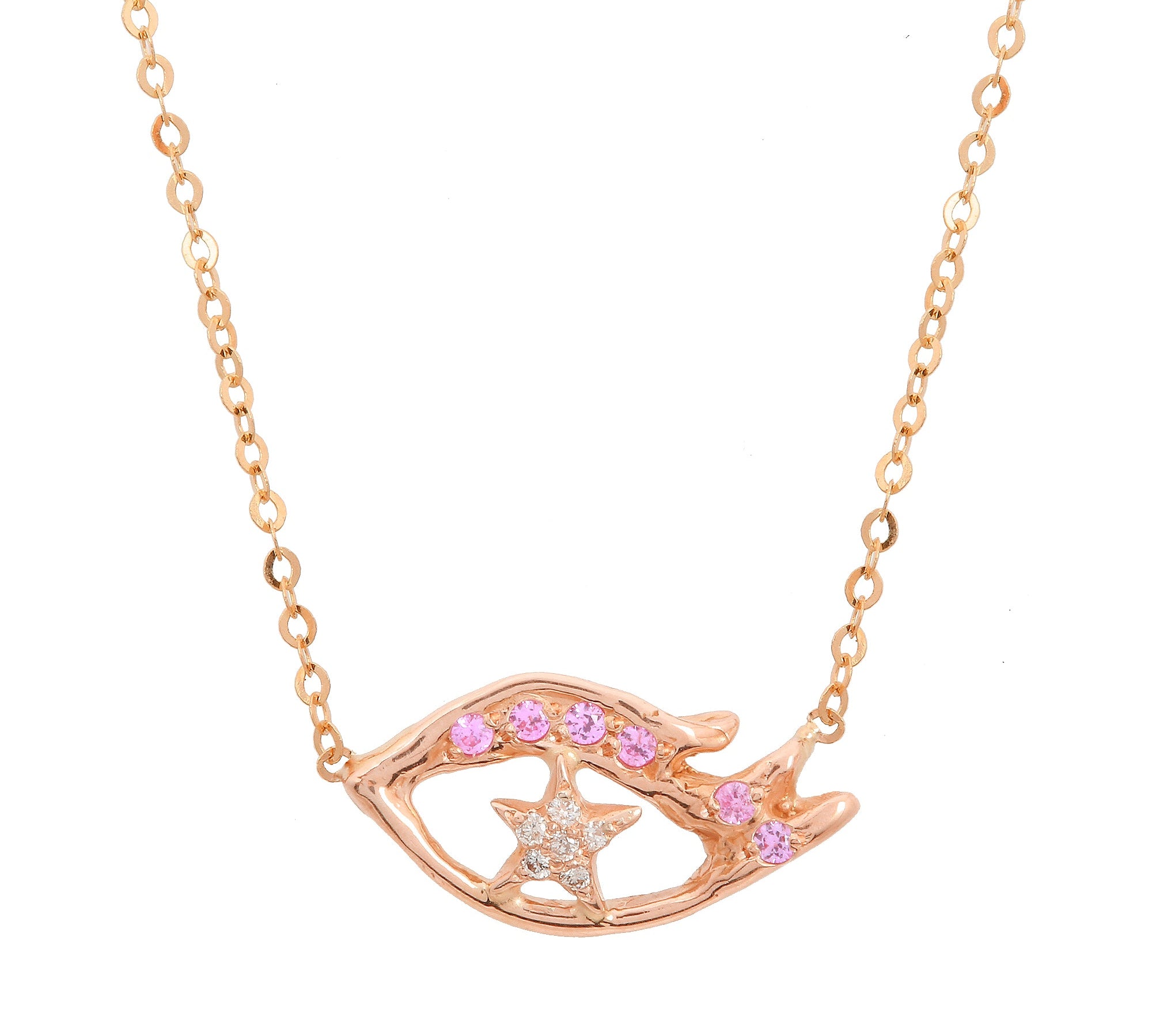 Diamond and Pink Sapphire Starry Eyed Necklace Pendant Jaine K Designs   