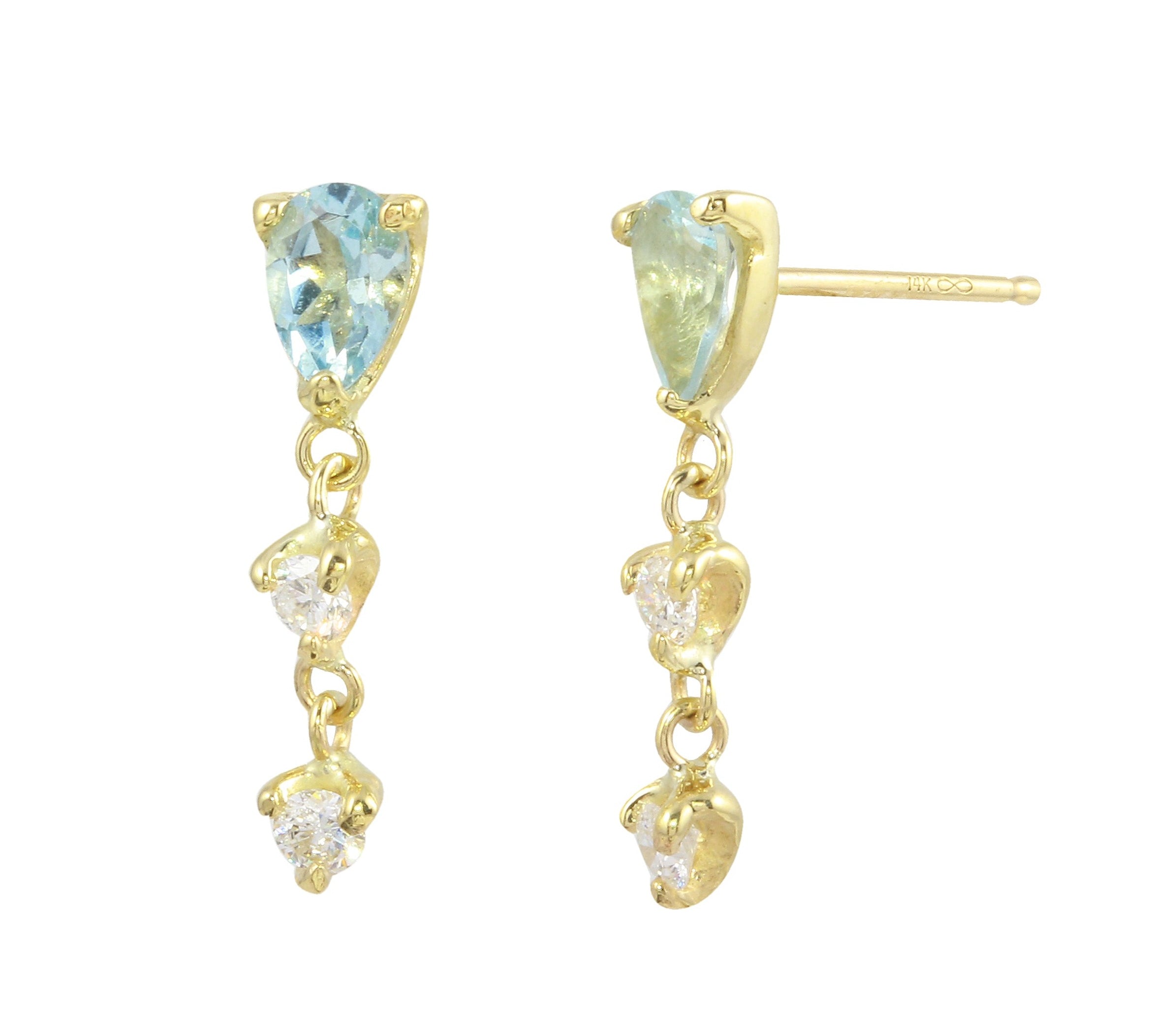 Pear Drop Earring, Aquamarine and Diamond Drop Earrings Jaine K Designs Yellow Gold  