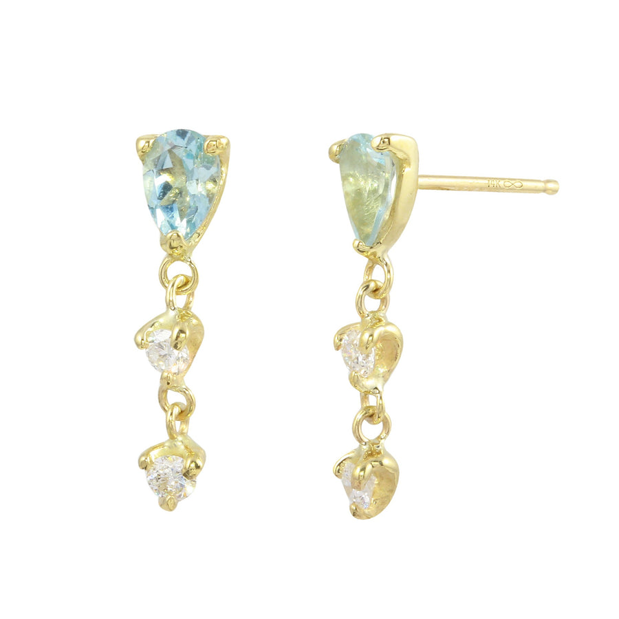 Pear Aqua with Double Diamond Drop Earring Drop Jaine K Designs   