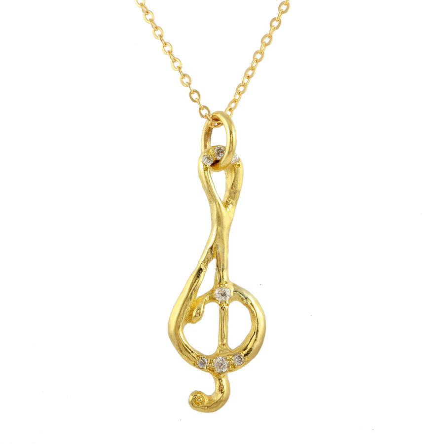 Treble Clef Diamond Pave Necklace, Yellow Gold Pendant Jaine K Designs   