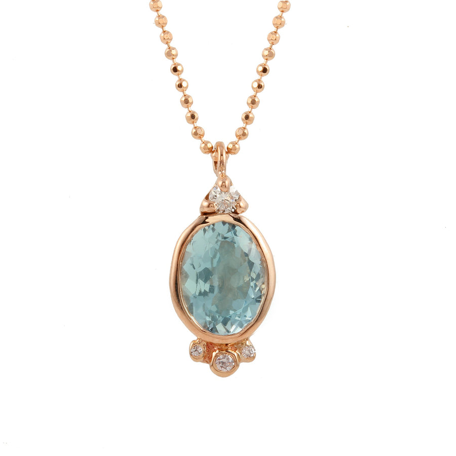 Oval Aquamarine with Diamond Accents Necklace Pendant Jaine K Designs   