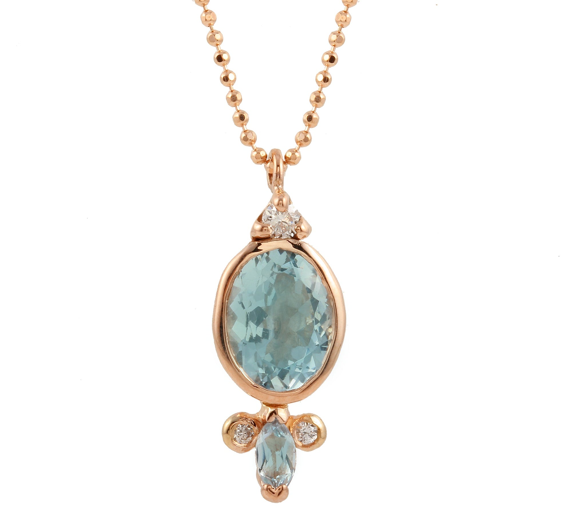 Oval Aquamarine with Marquise Aquamarine & Diamonds Necklace Pendant Jaine K Designs   