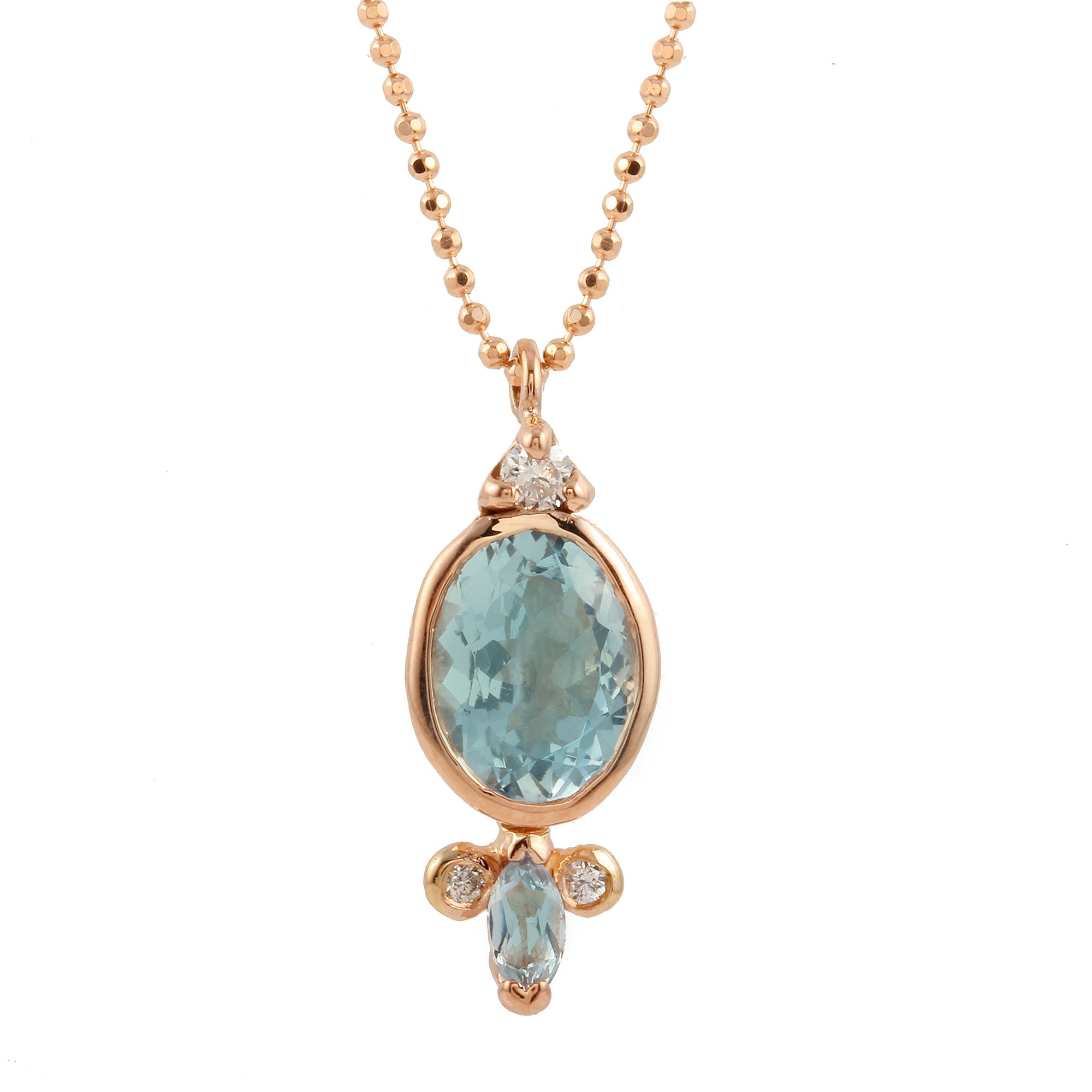 Oval Aquamarine with Marquise Aquamarine & Diamonds Necklace Pendant Jaine K Designs   