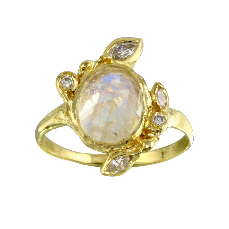 Moonstone with Diamond Leaves Ring Ring Jaine K Designs   