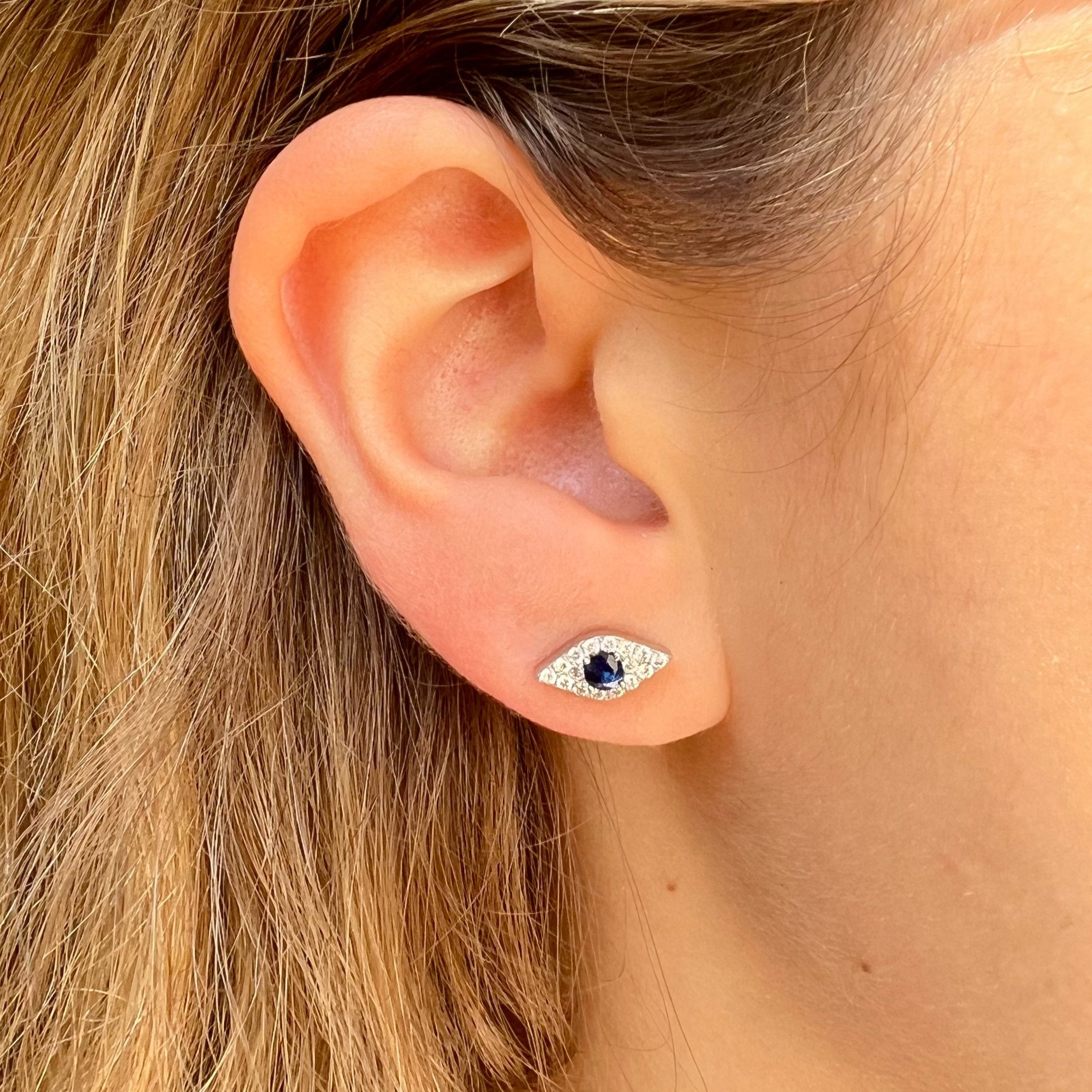 Pave Diamond Sapphire Eye Stud Stud Earrings Roseark Deux Single  