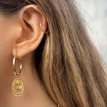 Dangling Rose Hoops, Yellow Gold Hoops Helena Rose Jewelry   